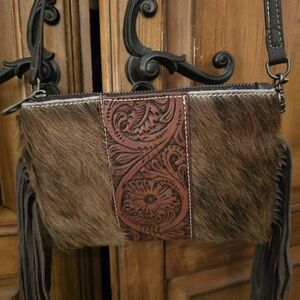 Brown Leather and Fur Crossbody Bag